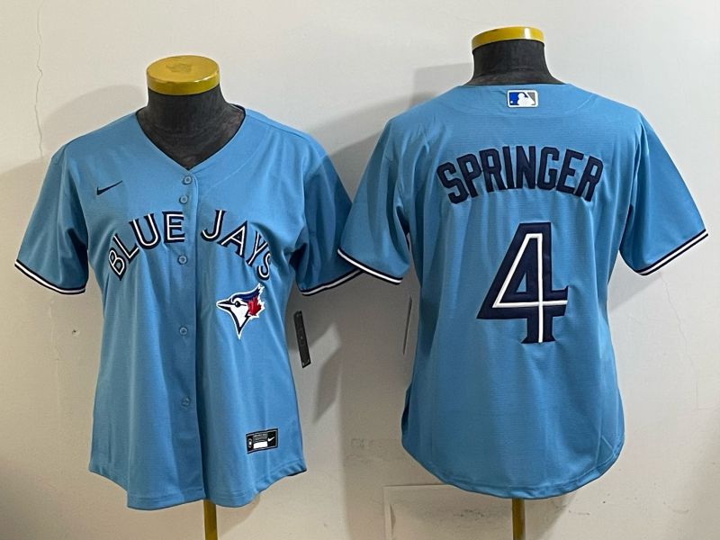 Women 2025 Toronto Blue Jays #4 Springer  Light blue Game Nike MLB Jersey style 001->women mlb jersey->Women Jersey